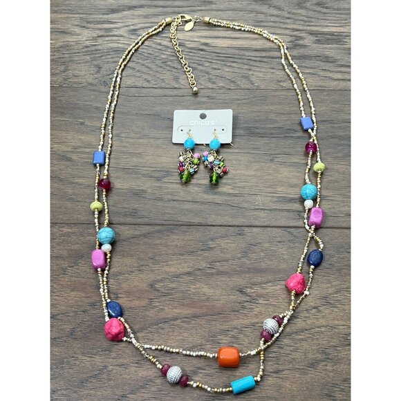 CHICO'S "Skylar" Multicolor Stone Beads Double Strand Necklace & Earring Set NWT - Picture 3 of 9